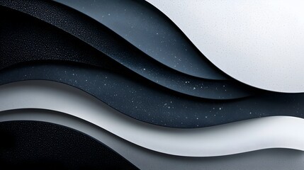 Aufkleber - Striking abstract design featuring layered black and gray waves with grainy textured overlays and white highlights creating a bold and gritty dark tone visual perfect for headers covers