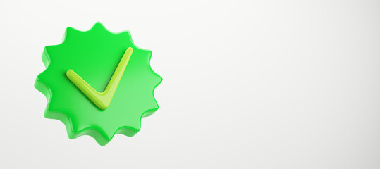 Aufkleber - Green checkmark badge on light background. 3D Rendering