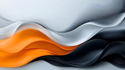 Fototapete - Dramatic abstract background featuring dynamic black orange and white waves with gray noise textures forming a bold and modern cover design for various creative projects
