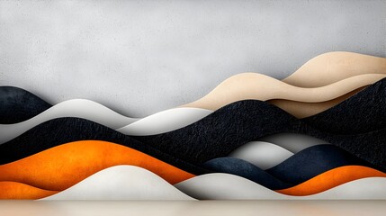 Aufkleber - A dynamic and captivating blend of grainy textures with abstract black orange and white waves set against a moody gray background
