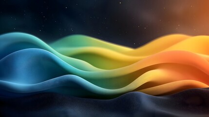 Poster - Mesmerizing backdrop with a vibrant gradient of rainbow colors blending seamlessly together featuring glowing abstract shapes and a dark noisy texture   perfect for contemporary banner designs