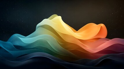Aufkleber - Glowing abstract composition featuring a vibrant array of rainbow colored geometric shapes set against a dark grainy gradient background with noisy textures and digital lighting effects