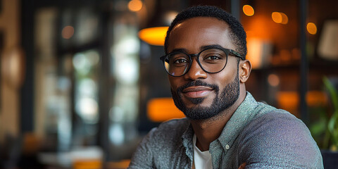 Portrait of an attractive dark-skinned man wearing glasses