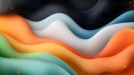Poster - Visually striking abstract background with vibrant rainbow gradient glowing orange and green shapes and black noise textures for use in modern dynamic digital banner designs and marketing materials