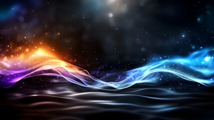 Fototapete - Mesmerizing abstract composition with vibrant glowing shapes in purple blue and black set against a grainy noisy textured background perfect for a bold and eye catching poster or banner design