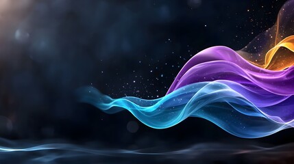 Fototapete - Mesmerizing abstract gradient waves in shades of violet indigo and sapphire glowing with a vibrant color overlay layered over a grainy noisy black background