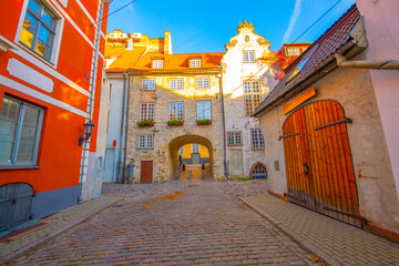 Wall Mural - Old street in old Riga. The city is capital of Latvia that is well known to be a very popular tourism destination in the Baltic region