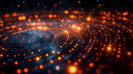 Aufkleber - Futuristic 3D rendered tech circle with neon lights and digital elements glowing on a dark background symbolizing big data and advanced technology  An abstract