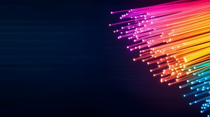 Poster - Mesmerizing abstract macro shot of colorful illuminated fiber optic strands with soft glowing lights creating a hypnotic and visually striking texture over a dark backdrop