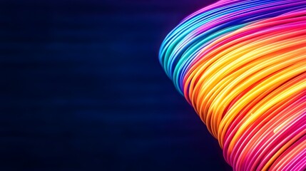 Poster - Mesmerizing abstract macro shot of colorful illuminated fiber optic strands with soft glowing lights creating a captivating and textured composition over a dark moody backdrop