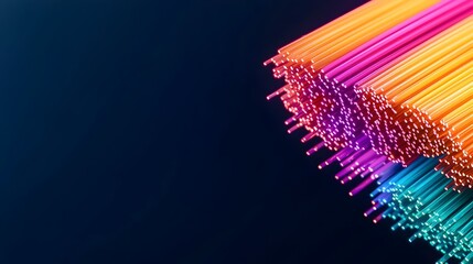 Fototapete - Mesmerizing Glowing Fiber Optic Cables in Vibrant Macro Close up Photography
