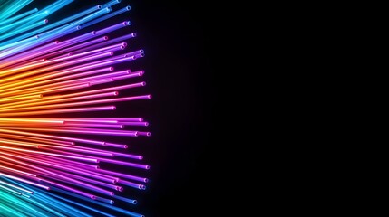 Fototapete - Vibrant Glowing Illuminated Fiber Optic Lines Forming a Futuristic Abstract Pattern Against a Sleek Black Background  Technological Digital and High Tech Conceptual Image