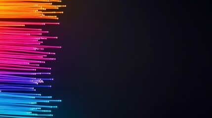 Fototapete - Captivating abstract close up of vibrant glowing fiber optic lines arranged in a futuristic geometric pattern against a pure black background
