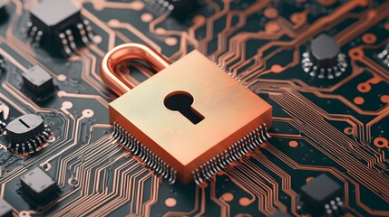 Fototapete - Advanced digital lock symbol embedded in a futuristic interface