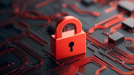 Poster - Glowing lock icon displayed in a futuristic high tech digital interface representing advanced encryption and secure connections within a data network system  The image symbolizes cybersecurity