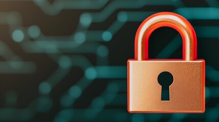 Poster - Futuristic Glowing Lock Icon Symbolizing Advanced Encryption Protocols and Network Security for Secure Digital Communication and Data Protection