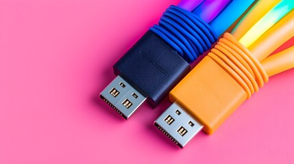 Leinwandbilder - Close up of Vibrant Glowing and Colorful LED Illuminated Ethernet Cables Highlighting the Intricate Details and Connectivity of Network Technology