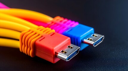 Leinwandbilder - Vibrant Close up of Glowing RJ45 Ethernet Cables Highlighting the Sophisticated Infrastructure of Modern Network Technology