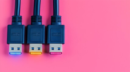 Aufkleber - Close up of vibrant LED illuminated RJ45 Ethernet cables capturing the sleek design and modern technology of data transmission cables used in digital connectivity and information exchange
