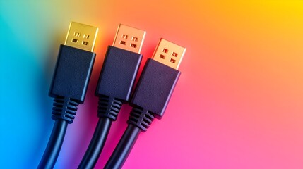 Leinwandbilder - Close up of Vibrant LED Lit Ethernet Cables with RJ45 Connectors Showcasing the Intricate Details of High Tech Hardware and Digital Connectivity