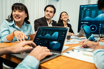 Poster - financial data analysis dashboard by fintech bi or business intelligence display on laptop screen to