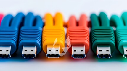 Aufkleber - Close up of vibrant LED lit RJ45 Ethernet cables highlighting the colorful network connections and the sleek design of advanced data transmission technology