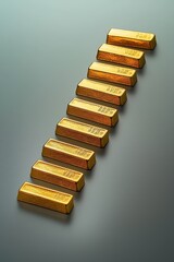 Gold bars arranged like steps along a progress chart, symbolizing financial achievements