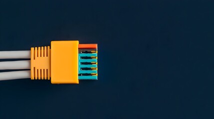 Leinwandbilder - Closeup view of a high definition RJ45 ethernet cable connector revealing the intricate structure of the pins and glowing connections emitting colorful illumination conveying a sense of technology
