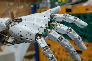 Poster - Advanced bionic hand is being shown, highlighting the intricate mechanics and cutting edge technology of robotics engineering
