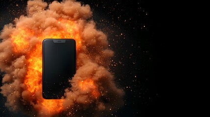 Aufkleber - Dramatic close up of a smartphone explosion with a fiery burst glowing sparks and soft bokeh enhancing the dynamic and surreal digital elements blending into the background
