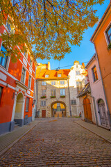 Wall Mural - Old street in old Riga. The city is capital of Latvia that is well known to be a very popular tourism destination in the Baltic region