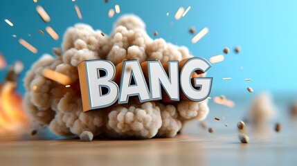 Aufkleber - Powerful and dynamic close up of bold 3D text in a striking comic book style surrounded by a burst of bright colors fiery sparks