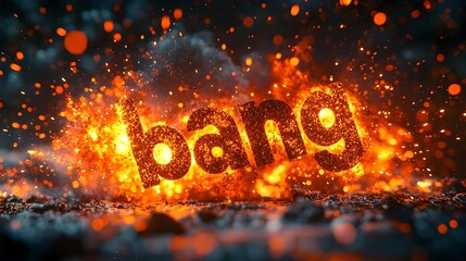 Fototapete - Vibrant and explosive comic book style 3D text burst with fiery flames dynamic action lines and a dramatic close up scene bursting with energy and visual impact
