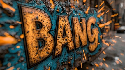 Fototapete - Striking and dynamic 3D text design with comic book inspired explosion effects fiery bursts and energetic motion lines creating an impactful and visually captivating visual