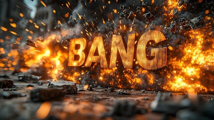 Fototapete - Powerful and dynamic 3D text explosion with vibrant bursts of energy flames and sharp motion lines creating an eye catching and bold action scene  Abstract graphic design suitable for branding