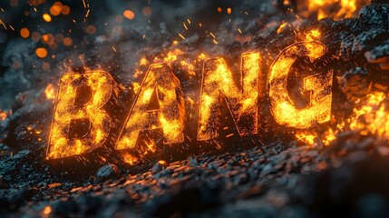 Fototapete - Striking 3D Text Explosion with Bursts of Vibrant Energy Fiery Flames and Sharp Motion Lines Creating a Powerful Action Scene