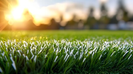 Poster - Crisp white field lines create a vibrant geometric texture on the lush green grass