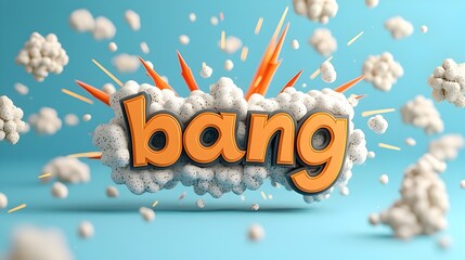 Aufkleber - Bold and Vibrant 3D Bang Text with Powerful Comic Book Explosion Filled with Colorful Motion Lines and Bright Energy Bursts in Dynamic Comic Style Graphic Design