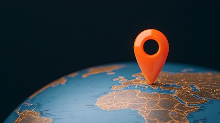 Aufkleber - Glowing Location Pin on a Blue Lit Global Map Showcasing the Essence of Travel and with Navigational Concepts Glowing Lines and Map Details