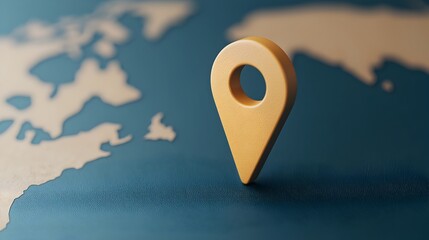 Leinwandbilder - Close up view of a navigation pin marker on a blue glowing world map with soft lighting and futuristic design elements representing global positioning and digital location tracking technology