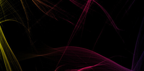 Abstract waves of vibrant neon pink color against a black background. Dark vector background with steam or smoke, smoke waves. abstract dynamic lines movement and energy Perfect for Digital Creations.