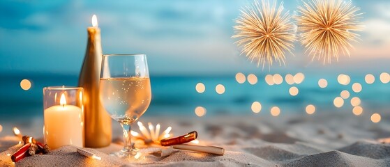 Poster - Spectacular Seaside Fireworks Festival with Vibrant Explosions Illuminating the Ocean and Coastal Landscape at Nighttime