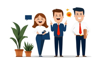 Aufkleber - Motivated Employees Showcasing Satisfaction and Engagement in a Vibrant Workplace Setting   Highlighting Successful Employee Feedback and