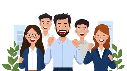 Leinwandbilder - Joyful and Engaged Business Team Celebrating Workplace Success and Employee Satisfaction Through Positive Feedback and