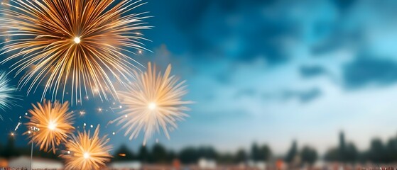 Poster - Breathtaking display of vibrant fireworks lighting up the night sky over a bustling and packed city square creating a mesmerizing with glowing explosions and colorful illuminations