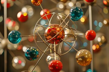Poster - Atomic model structure depicting atoms and their electrons orbiting around nucleus, conceptual 3d rendering