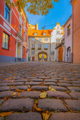 Wall Mural - Old street in old Riga. The city is capital of Latvia that is well known to be a very popular tourism destination in the Baltic region