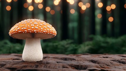 Aufkleber - Enchanting woodland setting with white and orange capped mushrooms growing under tall trees accentuated by a dreamy