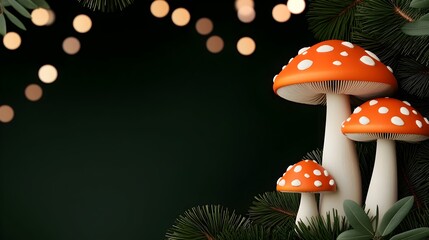 Poster - Enchanting Orange and White Cap Mushrooms Nestled in a Mystical Woodland Landscape with a Dreamy Bokeh Effect Creating a Serene and Ethereal Ambiance