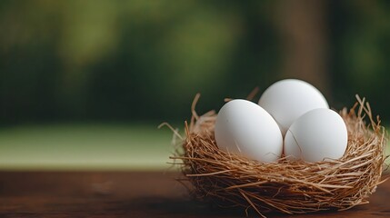 Aufkleber - Soft natural light beautifully illuminates a nest of straw and grass cradling fresh organic eggs   creating a calm